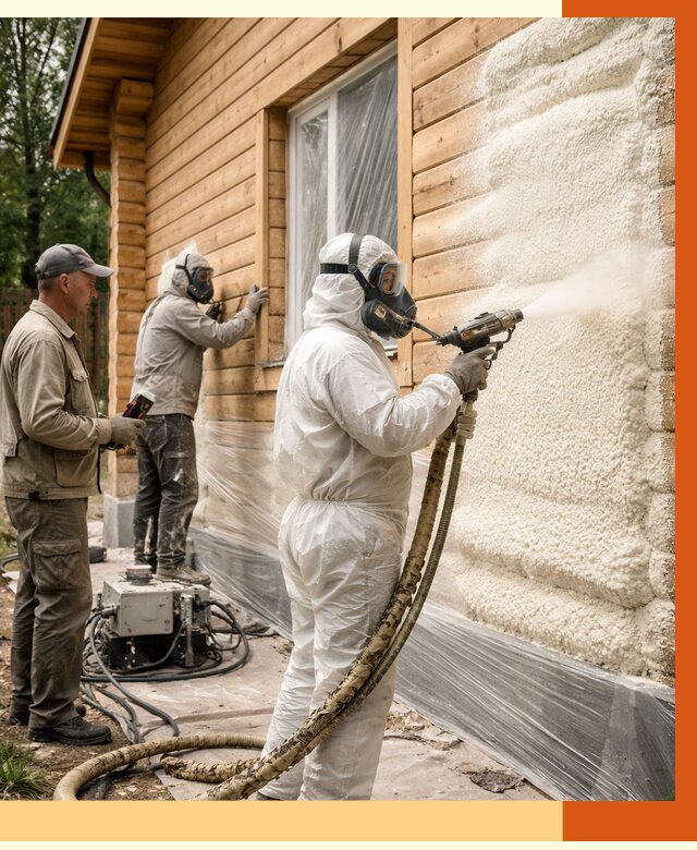 Утепление дома из бруса ППУ в октябрьском от 3987 руб/м2 под ключ | ТепломастерКтб