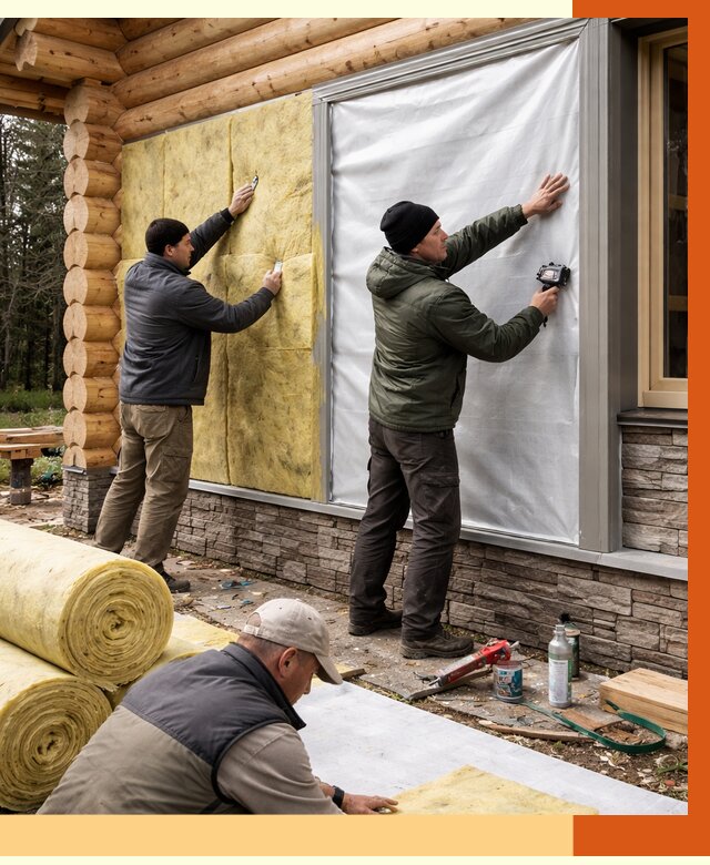 Утепление бревенчатого дома в октябрьском от 7923 руб/м2 — заказать под ключ | ТепломастерКтб