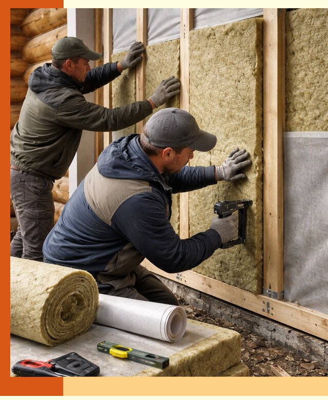 Утепление бревенчатого дома под ключ в октябрьском