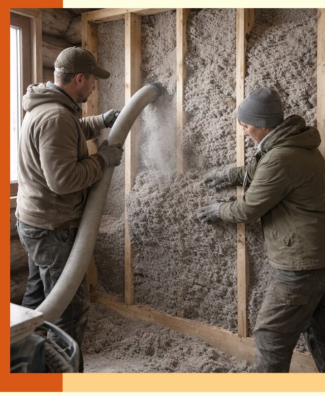 Утепление бревенчатого дома эковатой в октябрьском