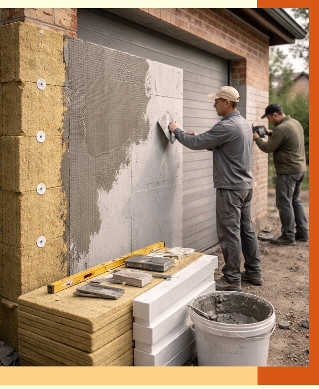 Утепление гаража снаружи в октябрьском от 4350 руб. за м2 — наружное утепление под ключ | ТепломастерКтб