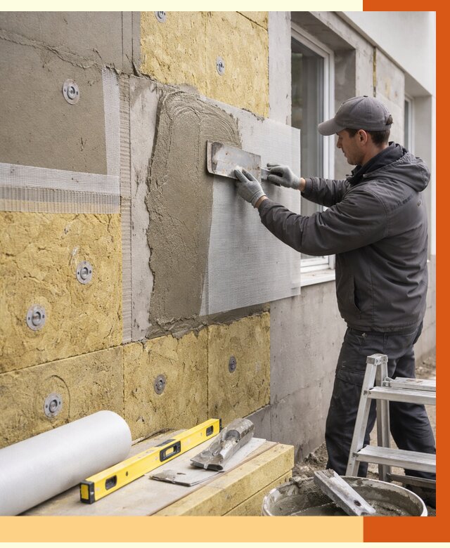 Утепление фасада под штукатурку в октябрьском от 4350 руб/м2 — монтаж пенопластом и минватой | ТепломастерКтб