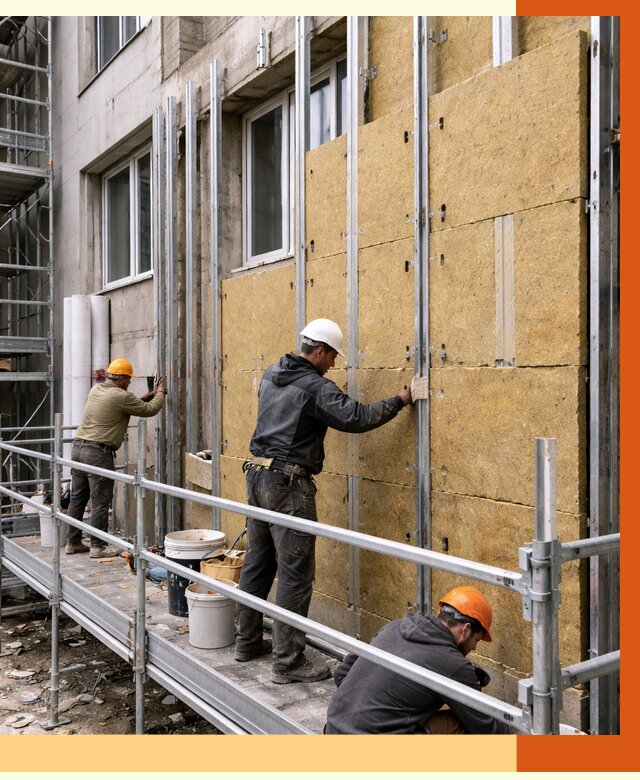 Утепление вентилируемого фасада в октябрьском от 5800 руб/м2 — монтаж и утепление вентфасад | ТепломастерКтб