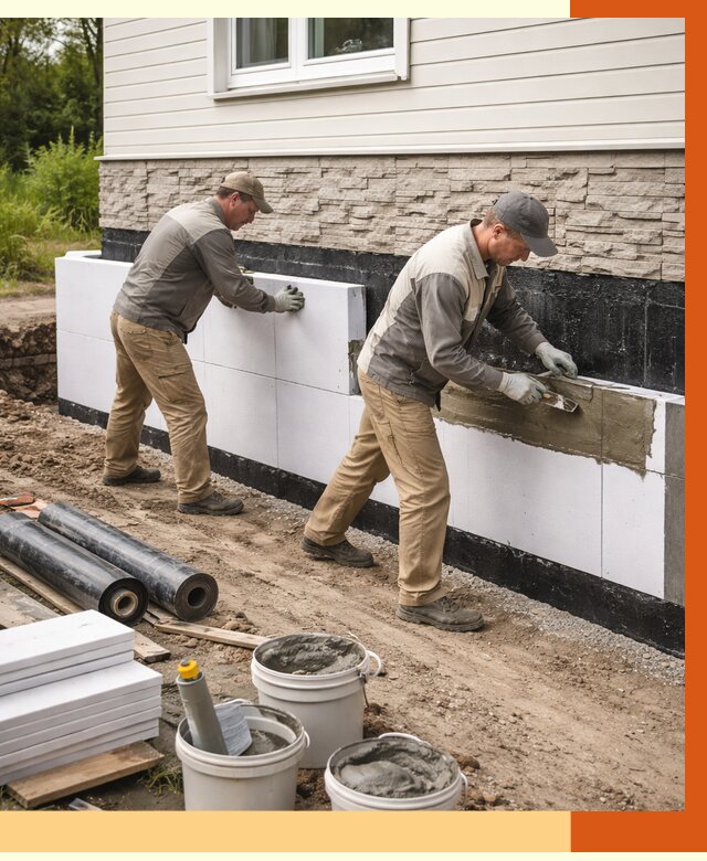 Утепление фундамента снаружи в октябрьском от 4350 руб. за м² | ТепломастерКтб