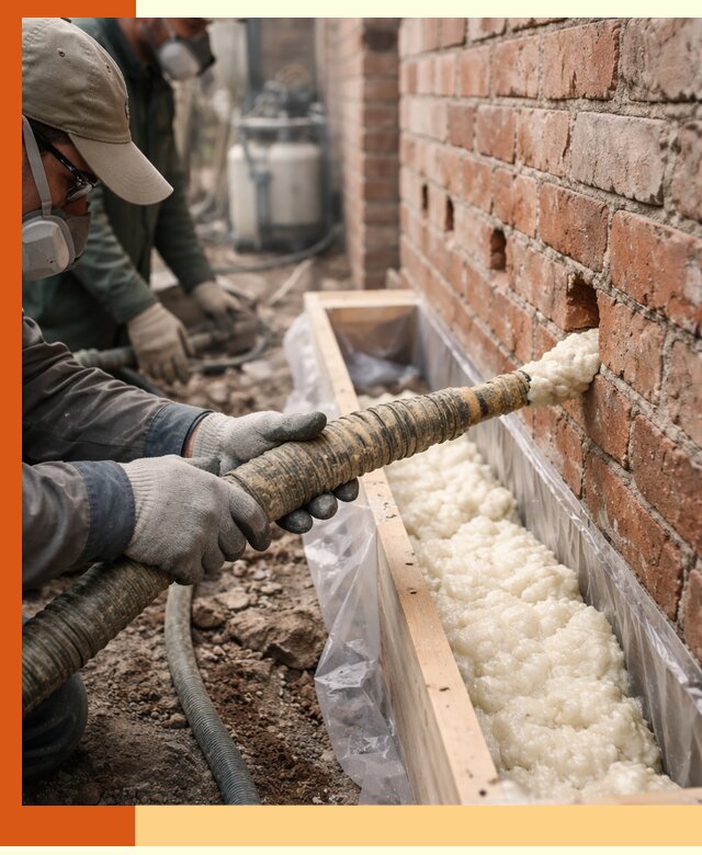 Заливка ППУ в пустоты кирпичной стены в октябрьском