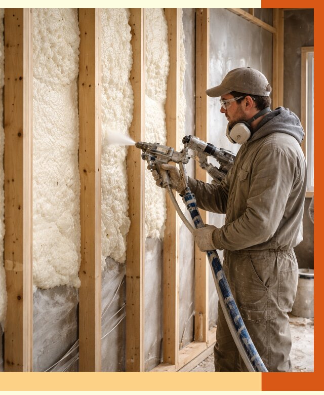 Утепление каркасной стены ППУ в октябрьском от 4402 руб./м2 под ключ | ТепломастерКтб