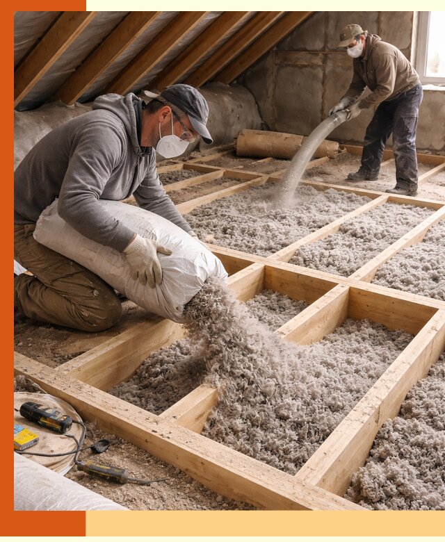 Заполнение полостей чердачного перекрытия в октябрьском качественно и надёжно