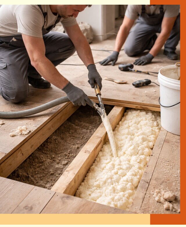 Заполнение пустот пола в октябрьском от 2796 руб. — утепление пустот пола под ключ | ТепломастерКтб