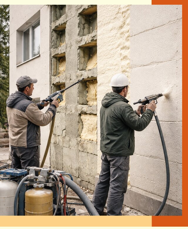 Заполнение пустот фасада в октябрьском от 4661 руб. — утепление пустот облицовки | ТепломастерКтб