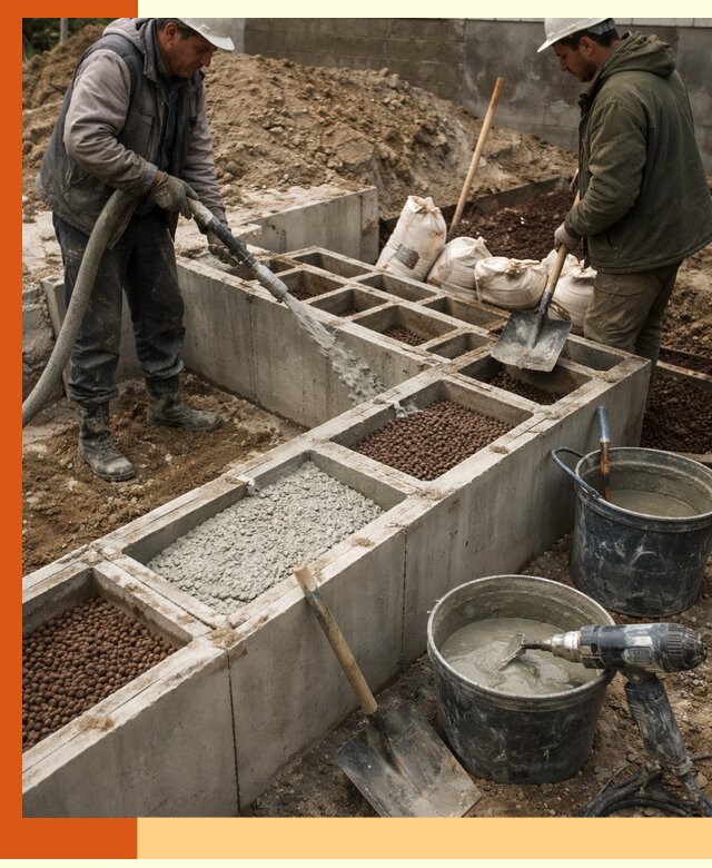 Заполнение полостей фундамента в октябрьском герметичным утеплением и повышением прочности