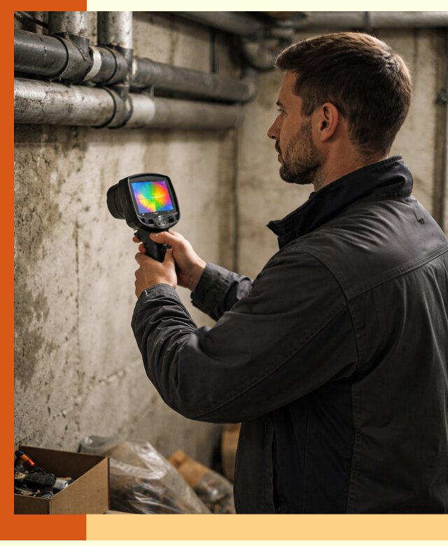 Тепловизионное обследование подвала в октябрьском для поиска утечек тепла