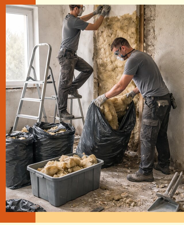 Демонтаж старого утеплителя и вывоз отходов в октябрьском