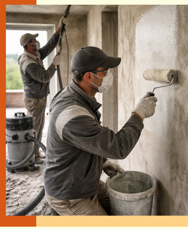 Подготовка поверхности под напыление утеплителя в октябрьском