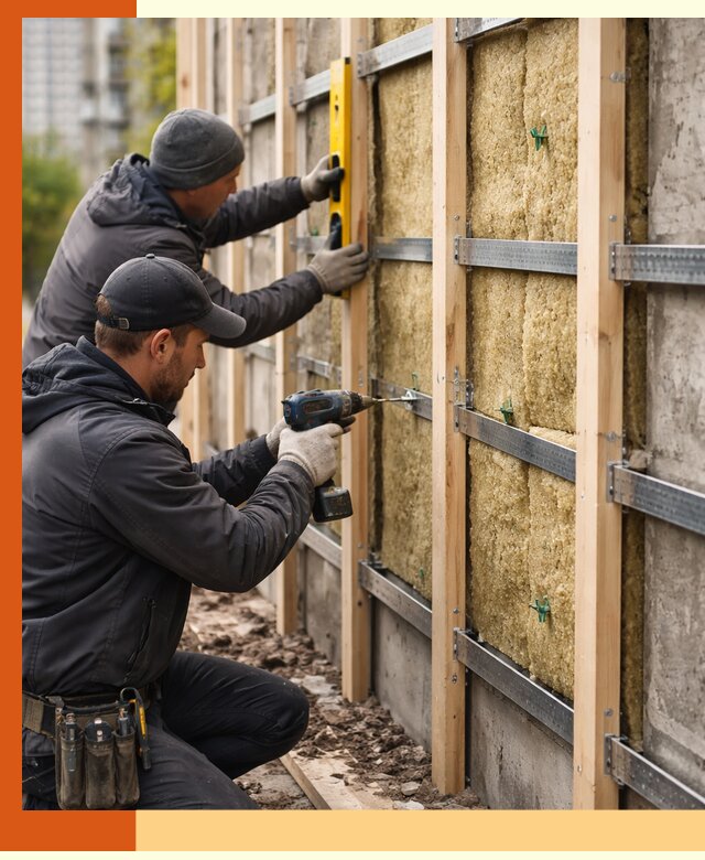 Монтаж обрешетки под утепление зданий и квартир в октябрьском
